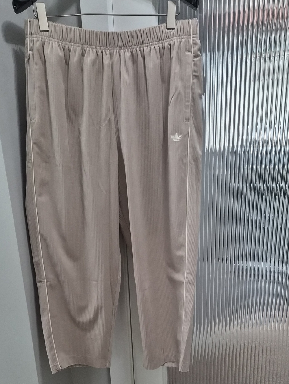 Adidas Beige Ribbed Track Pants with Subtle Logo